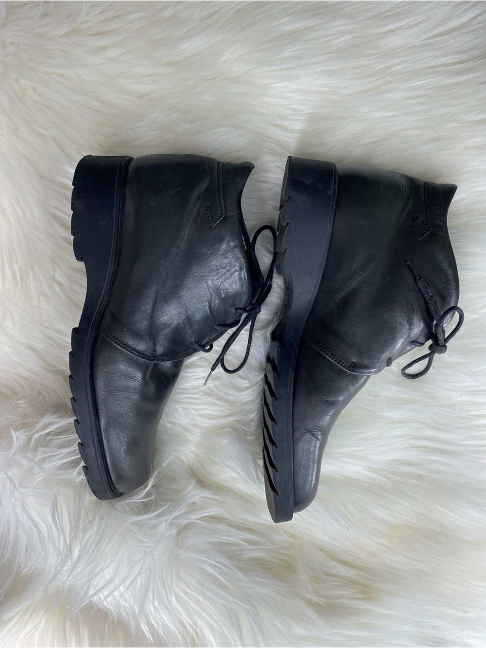 ‼️Made in Italy Black Leather Lug Sole Lace-Up Ankle Boots